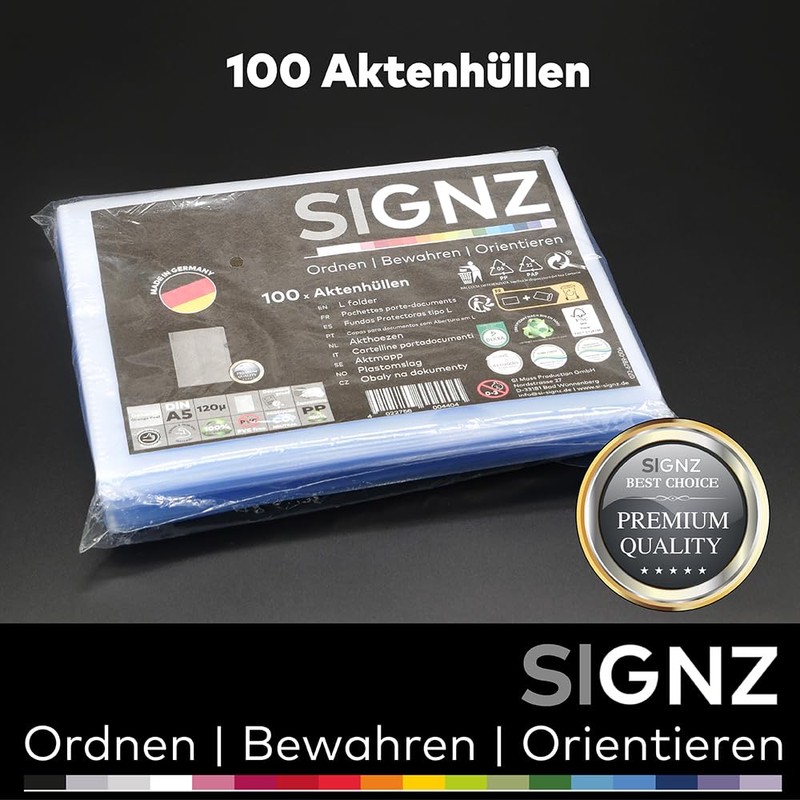 SIGNZ Document Wallets (DIN A5, Extra Strong 120 My), Grained,
