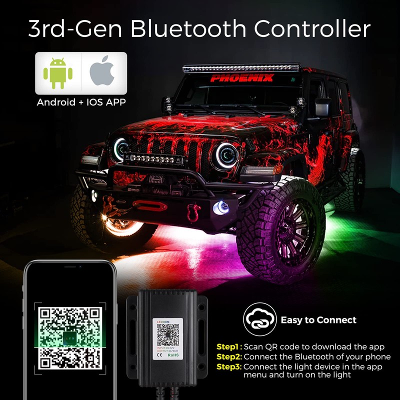 icicar 10 Pods Aluminum LED Rock Lights, APP Control Dual