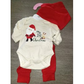 Primark NEW BABY'S FIRST CHRISTMAS 3 PC SET NEWBORN 7.5 LBS SANTA PANTS TOP BIB NWT