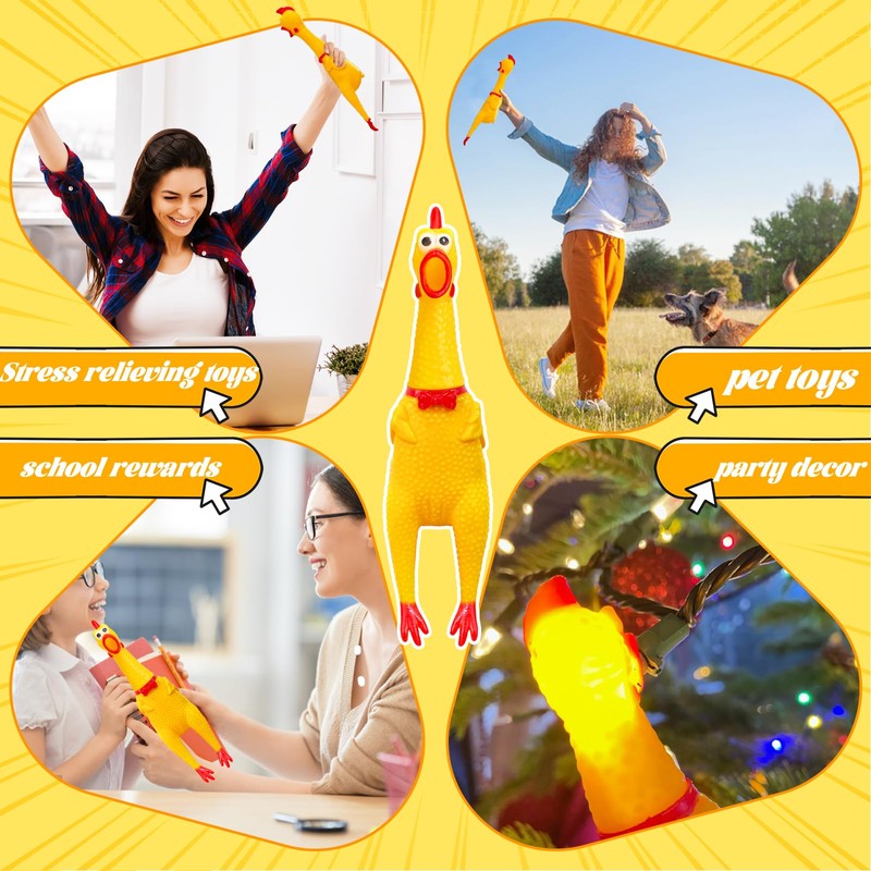 2Pcs Large Screaming Rubber Chickens,15 Inch 12 Inch Yellow Squawking