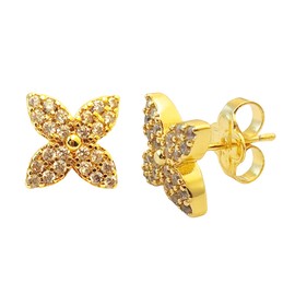 Four-Leaf Clover Stud Earrings for Women - Luxury Designer 18k Gold Plated Paved Zircon Flower Blooming Earrings, Sparkling blossom Elegant Jewelry Gift (Gold)