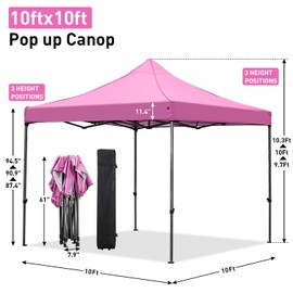 GDY 10x10 Ft Outdoor Pop Up Canopy Tent, Patio Tent,Outside Canopy Tent, Commercial Portable Instant Folding Shelter Gazebos,(Pink).