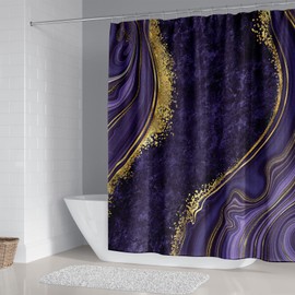 beifivcl 4Pcs Luxury Marble Shower Curtain Sets, Bathroom Sets with Shower Curtain, Toilet Lid Rug, Bath Mat and Contour Mat, Shower Curtain with 12 Hooks for Bathroom Set Decor 72 x 72 Inch, Purple