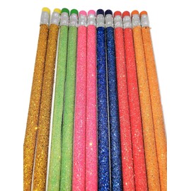 Sparkle Glitter Fun #2 Lead 7.5" Pencils (24 Pack) 6 Glitter Colors: Yellow, Red, Pink, Green, Blue and Orange!