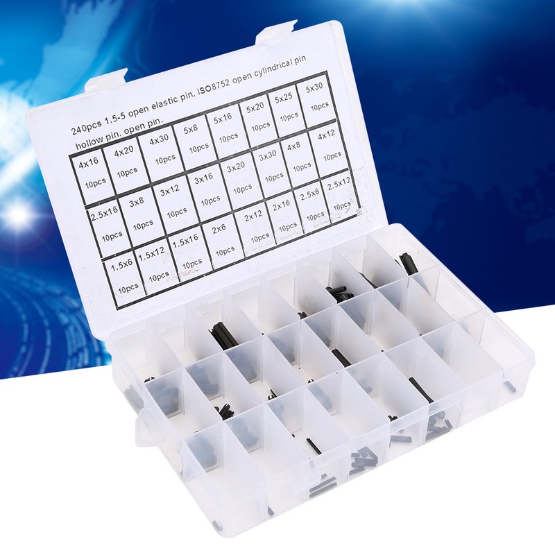 240Pcs Elastic Cylindrical Pin Carbon Steel Hollow Positioning Auxiliary Parts