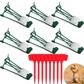 Qualirey 8 Pcs Outdoor Gopher Trap Easy to Set Mole Trap Weather Resistant Gopher Killer Vole with Red T Type Labels for Lawn Garden Farm (Green)
