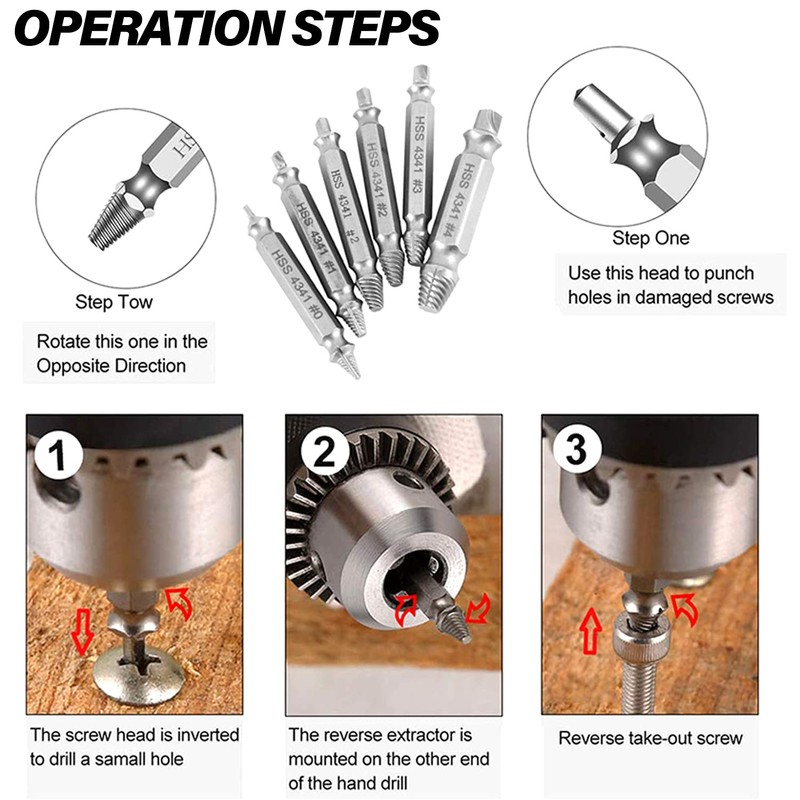 Yotsuba 6Pcs Damaged Screw Extractor Kit, Broken Bolt Remover Set,