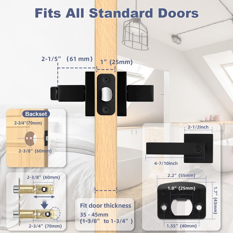Estmoon 2 Pack Privacy Door Levers Door Handle Matte Black