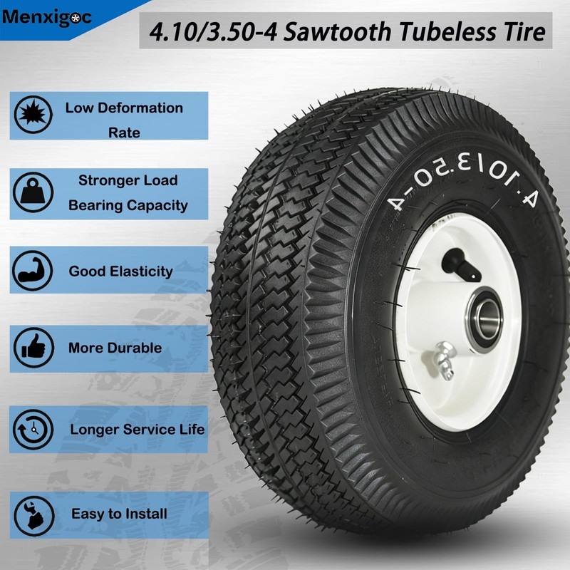 4.10/3.50-4 Tubeless Tire with 3/4" Bearing, 105-3471 Front Wheel and