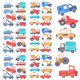 48pcs Construction Vehicles Wall Decals, Transportation Cars Wall Stickers Vehicles Excavator Crane Trucks Peel and Stick Wall Decors for Boys Kids Babies Nursery Room Bedroom Playroom Decoration