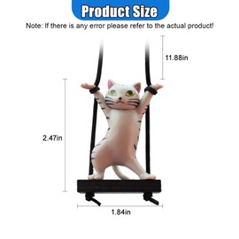 GAOLAOSY Cute Cat Car Hanging Ornament, Swing Funny Car Rear View Mirror Charm, Aesthetic Auto Interior Decoration Pendant Accessories for Women Men (Grey)