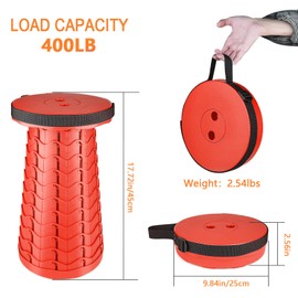 Boreeman Upgraded Folding Stool Lightweight Yet More Sturdy with Load Capacity 400lbs Portable Collapsible Stool for Camping Fishing Hiking BBQ (All Red)