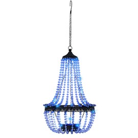 Hanging Solar Lantern Outdoor, 28” Modern Clear Crystal Acrylic Chandelier with 30 Blue Lights S Hook for Garden, Yard, Patio, Gazebo Decorations