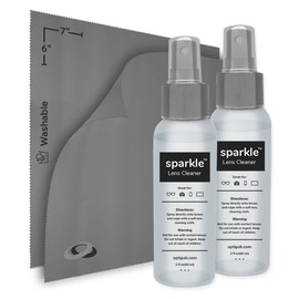OPTIPAK Sparkle Anti-Reflective Lens Cleaner Spray kit | (2) 2oz Glasses Cleaner Spray + (2) Microfiber Cloth for Eyeglasses, Sunglasses, Lenses, Screens and Camera Cleaning Kit (4 Piece Set)