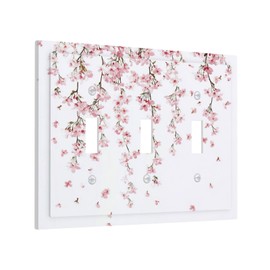 Nijuodnijir Decorative Switch Plates Sakura Plant Floral Pink Flowers 3 Gang Wall Plate Triple Toggle Light Switch Cover Faceplate Electrical Wall Panels For Bed Room Living Room Decor