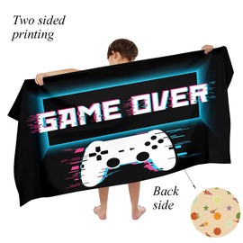 Ulticool Game Over Controller Game Over Controller Towel - Child Girl Boy - Quick Drying Microfibre Bath Towel - 140 x 70 cm - for Travel Fitness Gym Sports Spa Yoga - Blue