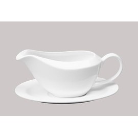 HomeVss, Bone China Coupe Shape, Elegance White Gravy Boat With Saucer Set