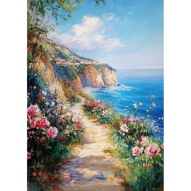 MAXBYE Küstenweg Diamond Painting Art Kits, 5D Blumen Diamond Kunst Komplett Set DIY Gem Kunsthandwerk für Erwachsene Anfänger, Runde Diamant Bilder Kristall Kreuzstich Home Wall Decor 30x40cm