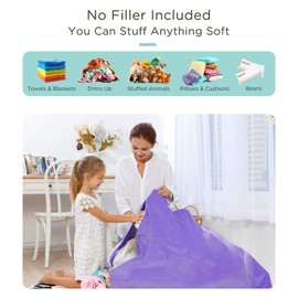 Aubliss Stuffed Animal Storage Bean Bag Chairs Cover, 50"x 35" Extra Large Velvet Bean Bags Chair for Kids & Adults, Ultra Soft Zipper Beanbag Toy Storage for Boys Girls -Purple