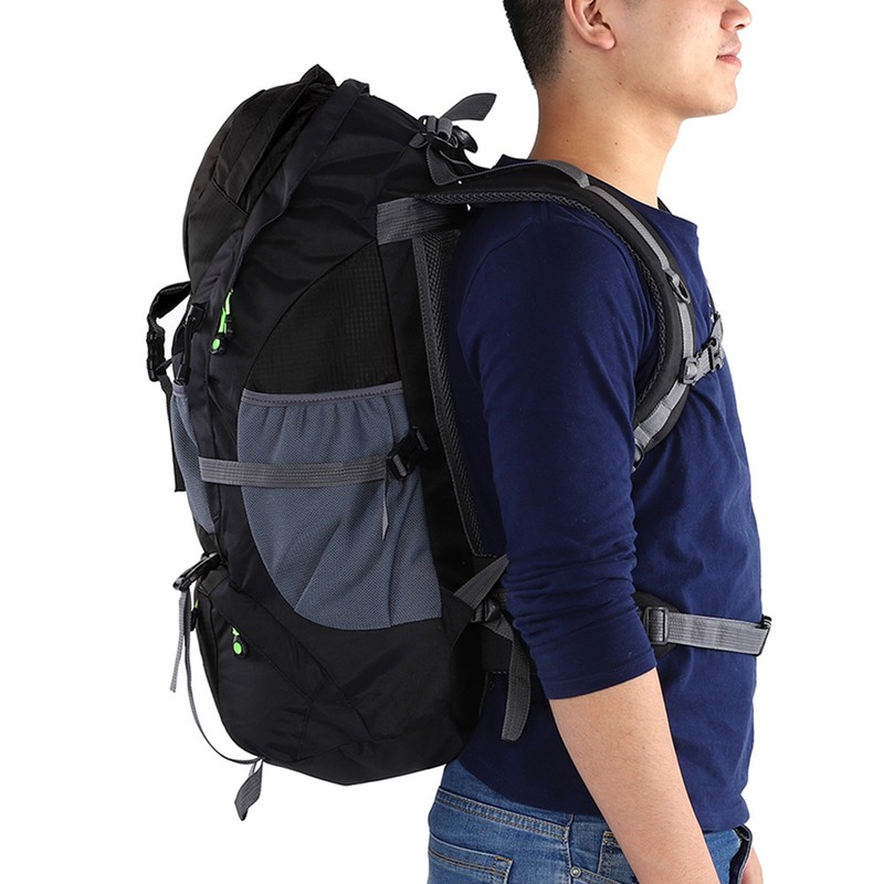 50L Waterproof Bag Camping Climbing Outdoor Travel Hiking Backpack Black