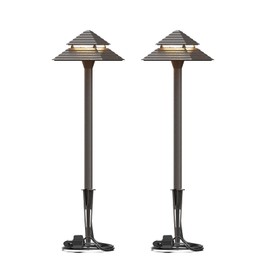 GOODSMANN Landscape Lighting 2PK Low Voltage Landscape 2-Tier Pagoda Pathway Light 12V 3W LED Path Lights Outdoor 180 Lumen Die-Cast Aluminum Walkway Lights with Connectors Metal Stakes (2PK)