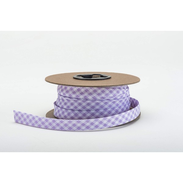 Pearl 1/2" Finished Width Double Fold Polycotton Broadcloth Quilt, Hemming, Sewing, Seaming, Binding, 15 yds, Lilac Gingham Pattern Bias Tape