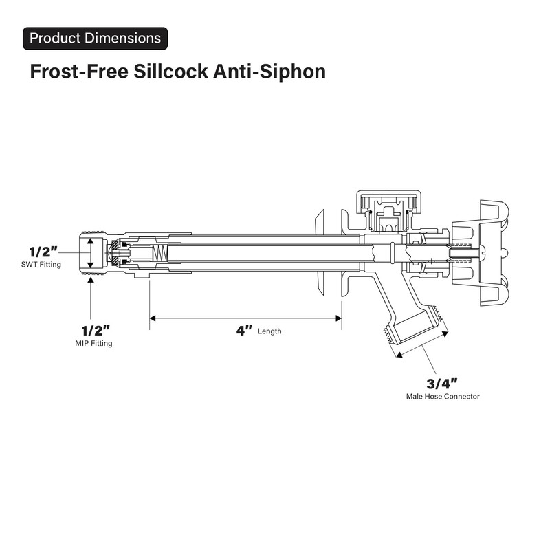 Midline Valve 6 Inch Frost-Free Anti-Siphon Sillcock with Integral Vacuum