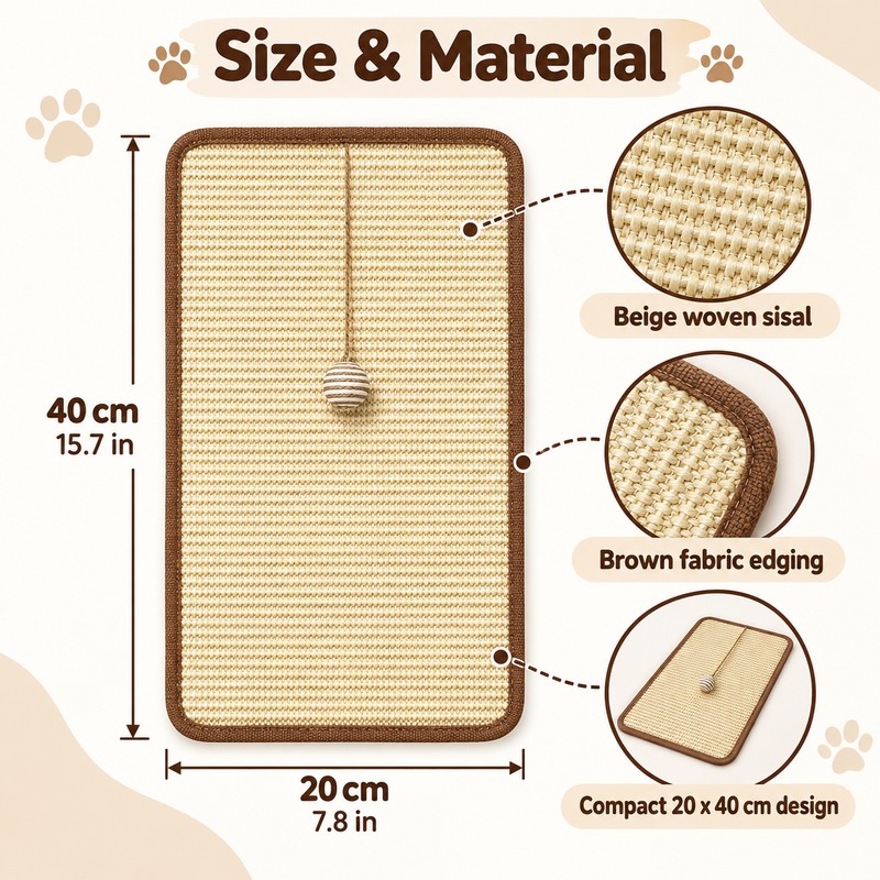 Sisal Cat Scratcher Replacement Pad with Hanging Ball – 40