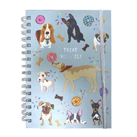Treat Yourself by Baxter Paper Writing Diary Journal Notebook | Beautiful and Whimsical Design | 60% Recycled Paper | 6"x8.25" Hardcover Spiral with 300 Lined Pages | Dog, Puppy Donuts | Poodle, German Shepherd, French bulldog, Boxer