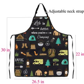 ENSIANTH Camping Aprons for Women Women Life Is Better When You're Camping Kitchen Chef Cooking BBQ Grill Apron with Pocket (24625 camping apron)