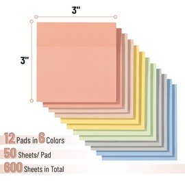 Mr. Pen- Sticky Notes, 3”x3”, 12 Pads, 600 Sheets, Colorful Sticky Notes 3x3, Pastel Picnic