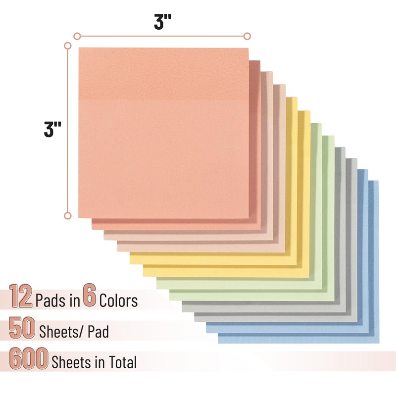 Mr. Pen- Sticky Notes, 3”x3”, 12 Pads, 600 Sheets, Colorful