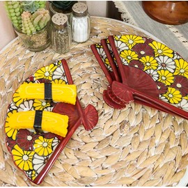 Ebros Pack Of 4 Colorful Oriental Folding Fan Shaped Appetizer Sushi Dessert Serving Dish Plates Decorative Asian Themed Artistic Dinner Lunch Serveware Plate Set (Red Yellow White Sunflowers Garden)