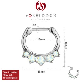 Forbidden Body Jewelry 16g Surgical Steel Synthetic Opal & CZ Crystal Hanger Septum Clicker Hoop, Metal