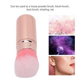 Retractable Kabuki Brush, Portable Travel Face Blush Brush, Perfect for Mineral Powder, Contouring, Cream, with Cover (Pink)