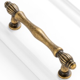 BEROSSA 3-3/4 Inch Screw Spacing, Antique Brass French Style Classical Pulls, Kitchen Cabinet Handles, Pack of 10 | Solid Furniture Hardware for Cupboard Door Dresser Drawer Bathroom Vanity 2510