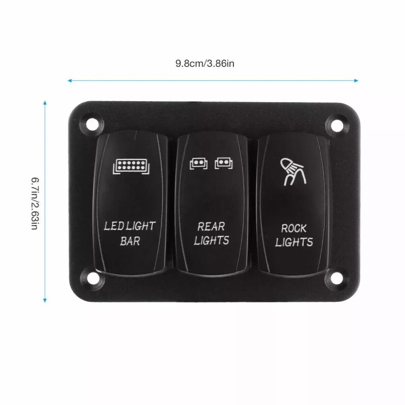 Ameribox 3 Gang Toggle Rocker Switch Panel Green LED Light