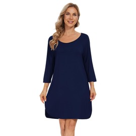 WiWi - Camisones de viscosa de bambú para mujer, mangas 3/4, camisas de dormir suaves, camisones de noche, ropa de dormir S-XXL, marino, M