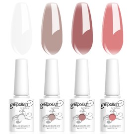 Vishine 4 Colours Gel Nail Polish Semi-Permanent Transparent Milky White Natural Nail Polish Pink White Milky Transparent Crystal Soak Off UV LED Gel 8 ml