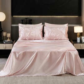 Bedbay Satin Queen Comforter Set with Sheets,Pink Bed Set 10-Piece Bed Room Decor Aesthetic Comforter Set,Queen Size Bed in a Bag,Silk Like Satin Bed Sheets,Silky Luxury Bedding Set for All Seasons