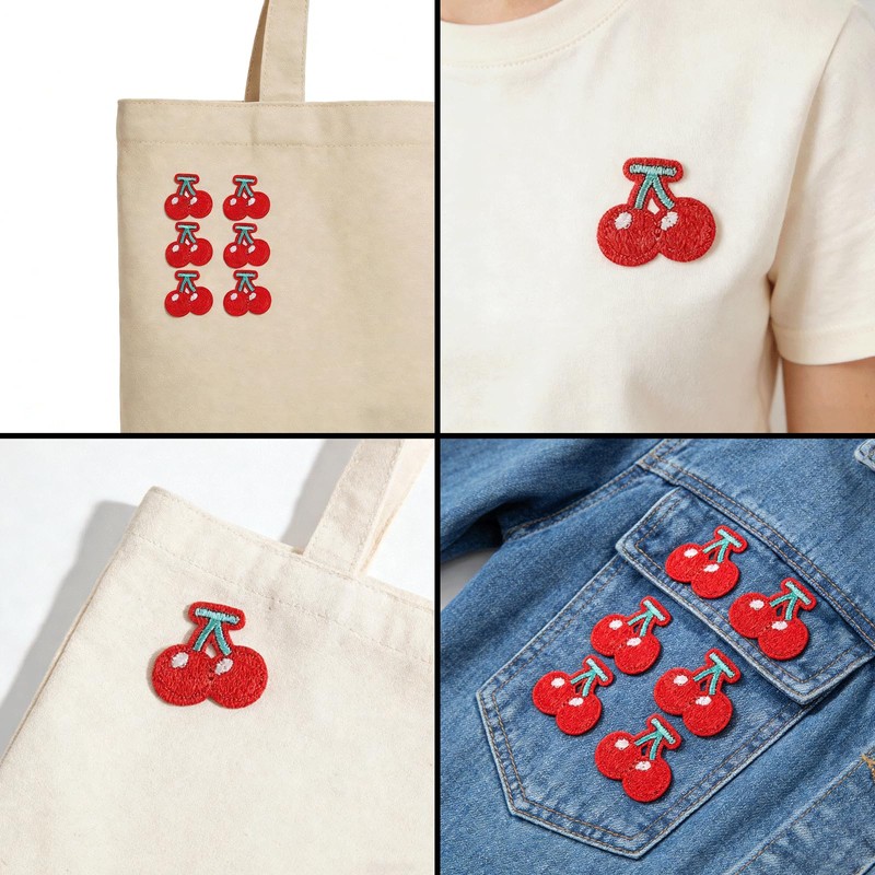 40PCS Mini Cherry Shape Iron on Patches, Fruit Theme Embroidered