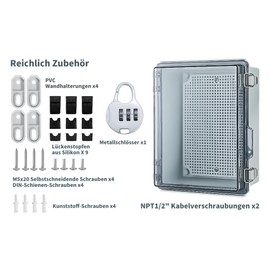 Junction Box Waterproof IP65, Surface-Mounted Distribution Box, ABS Cable Junction Box for Protection of Power Strip, Transparent Outdoor Control Cabinet with Wall Mounting Accessories and Lock (230 x