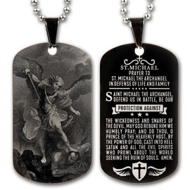 Sainstone St Michael Archangel Amulet Protection Pendant Necklace Talisman with St Michael Prayer - Patron Saint for All - Inspirational Stainless Steel Dog Tag Jewelry Gifts for Men Women