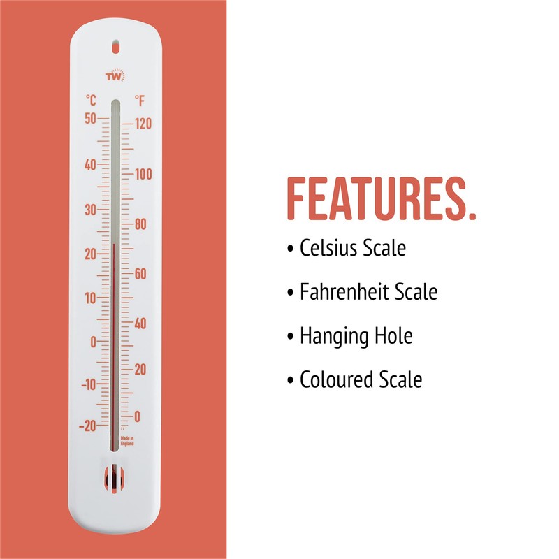Wall Thermometer 215mm - Colour Coded Room Thermometer - Made