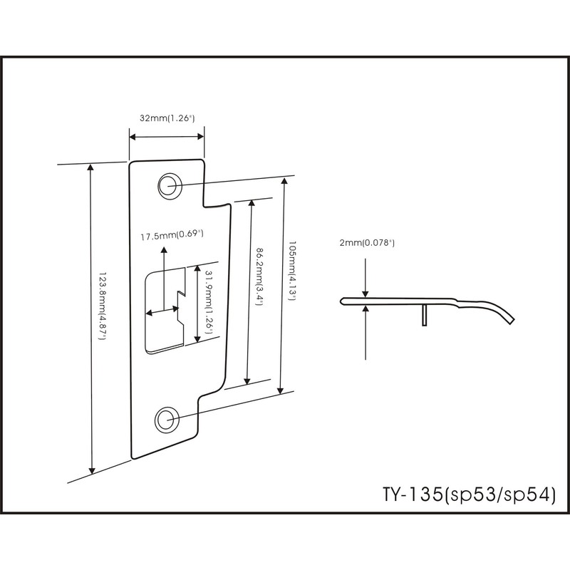 QCAA Steel Extended Lip Door Strike Plate, Latch D Hole,