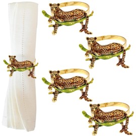 WUYUNTAI Set of 4 Napkin Rings Leopard Napkin Ring Animal Napkin Rings Metal Napkin Holders Animal Serviette Buckles for Easter Dinner Table Decorations