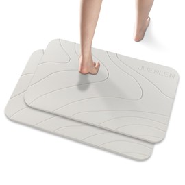 JUERLEN 2 Pack Diatomaceous Earth Shower Mat, Stone Bath Mat, Nonslip Super Absorbent Fast-Drying Hard Bath Mat for Bathroom Shower Floor, 24 x 16 inch, Pallid Wave Design