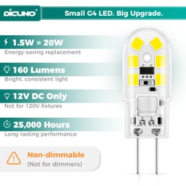 DiCUNO G4 LED Bulb 12V, 20W Equivalent, Daylight White 6000K, 160LM,10-Pack