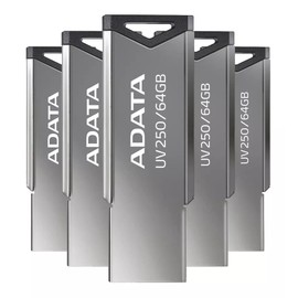 PSA COMPUTO Y PAPELERIA Kit Pack 5 Piezas Memoria Flash USB ADATA Color Plata con Negro (Modelo UV250), Compatibilidad Universal, Diseño Compacto