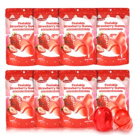 Peelable Gummy Candy Intense Strawberry Fruit Chewy Gummy Snack Low Sugar & Calorie, Healthy Snacks For Kids & Adults – Individual Soft & Chewy Candy Snacks (Pack of 8, 3.17OZ, Strawberry)